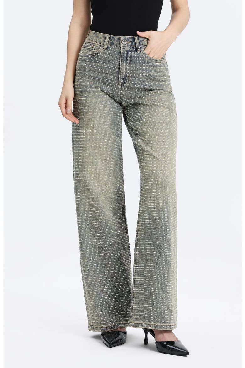 Embellished High Waist Wide Leg Jeans, Alternate, color, GREEN