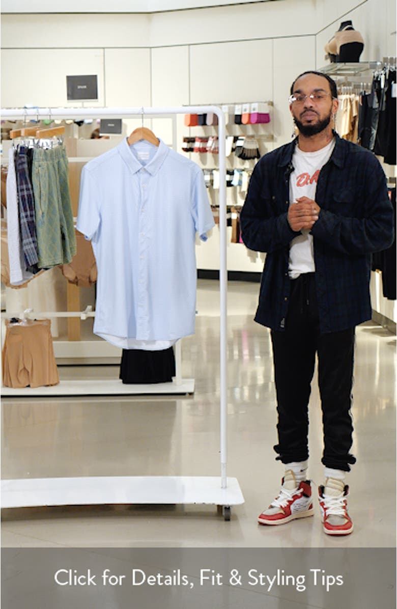 Corsica Geo Print Short Sleeve Stretch Button-Up Shirt, sales video thumbnail