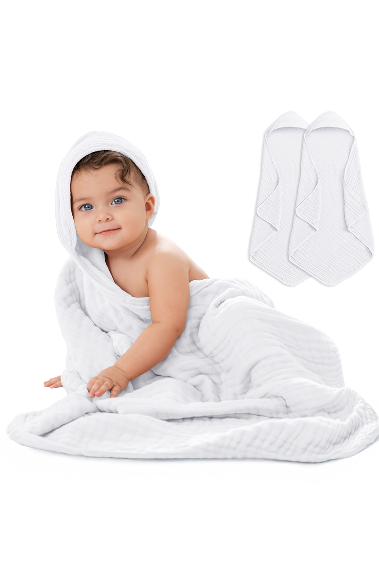 Comfy Cubs Hooded Baby Towels - 6 Layers, Pack of 2, Main, color, White