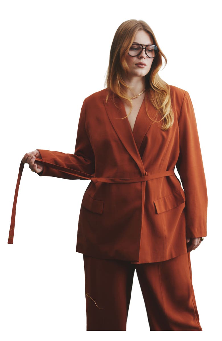 ELOQUII Tie Waist Soft Suiting Blazer, Main, color, Terracotta