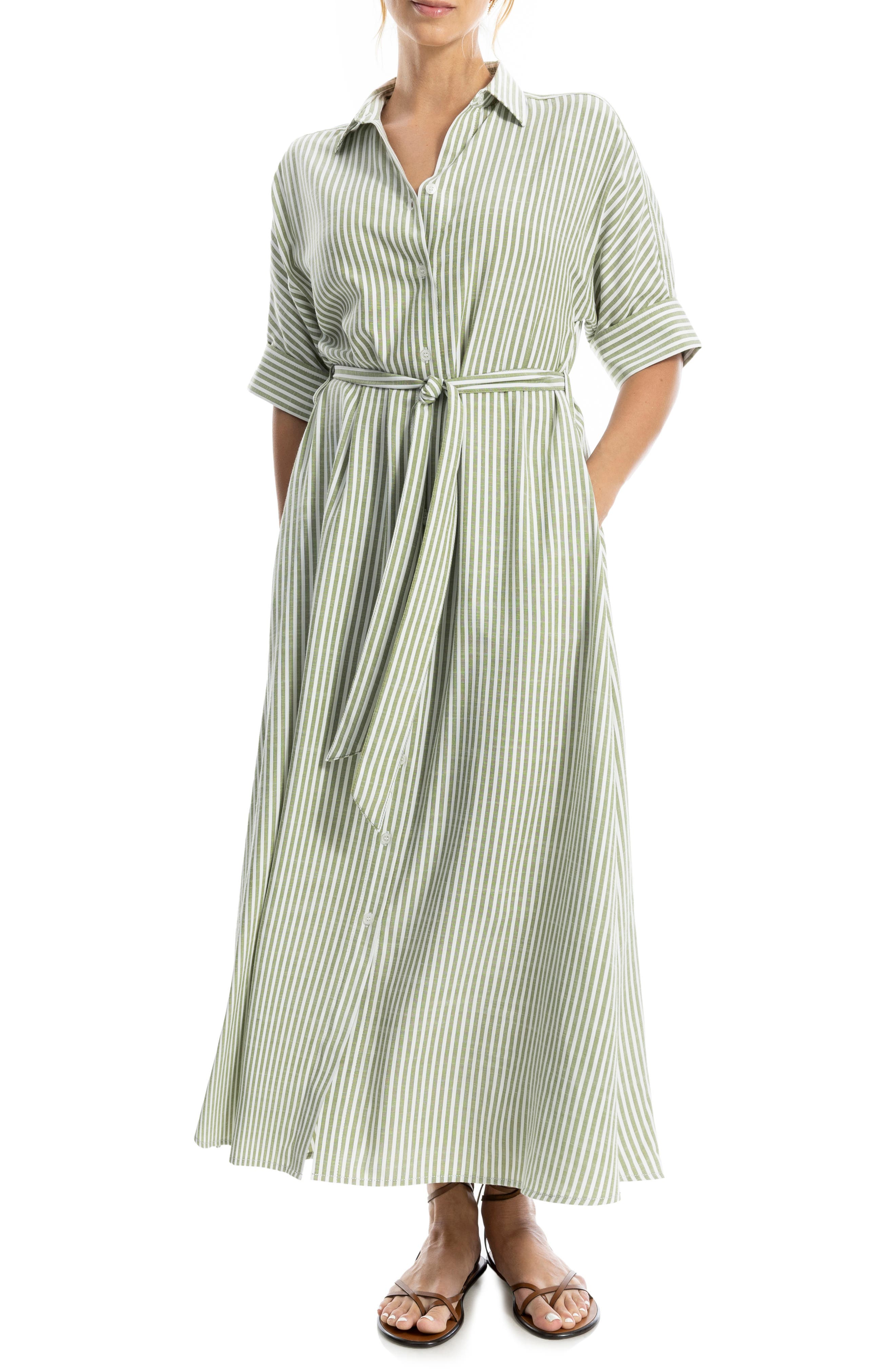 MAX STUDIO Stripe Short Sleeve Maxi Shirtdress