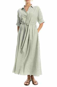 MAX STUDIO Stripe Short Sleeve Maxi Shirtdress