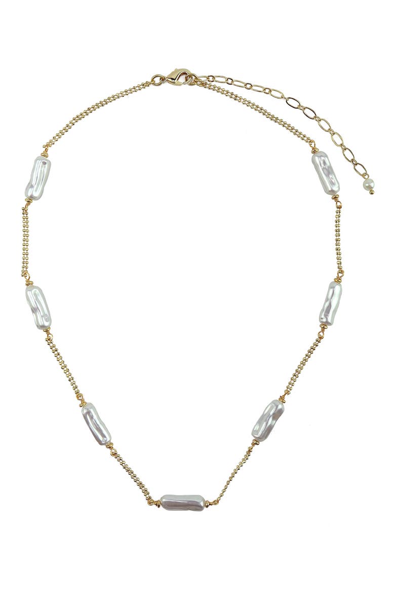 Faux Pearl Station Necklace, Main, color, WHITE