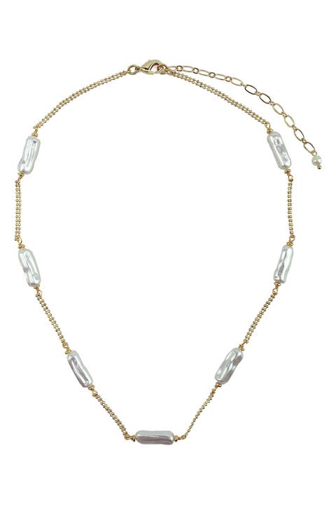 Faux Pearl Station Necklace