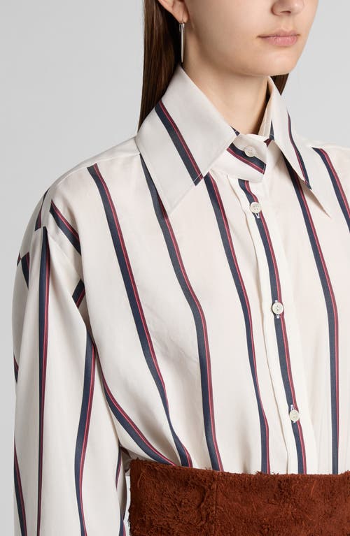 Alexander Mcqueen Stripe Silk Button-up Shirt In Ivory-navy-burgundy