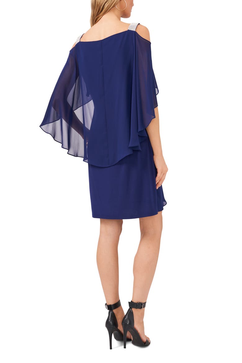 Sequin Strap Drape Cape Dress, Alternate, color, MIDNIGHT