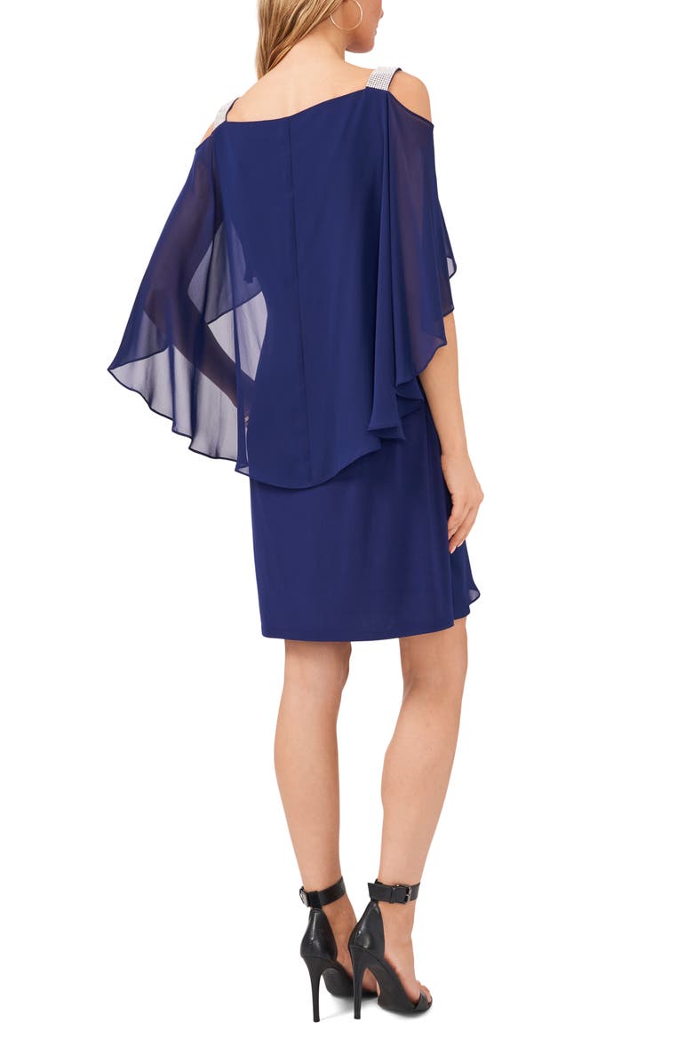 Chaus Rhinestone Trim Chiffon Cape Sheath Dress, Alternate, color,