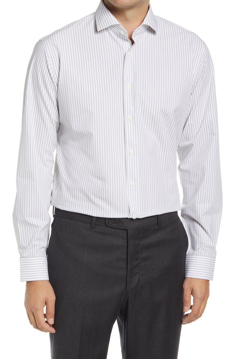 Nordstrom Tech Smart Trim Fit Non-Iron Stripe Dress Shirt, Main, color, 