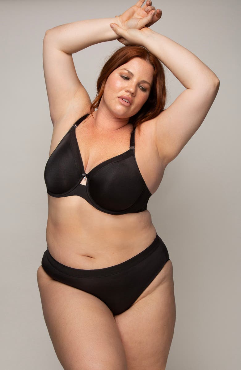 Curvy Couture Silky Smooth Underwire Unlined Bra, Alternate, color, Black