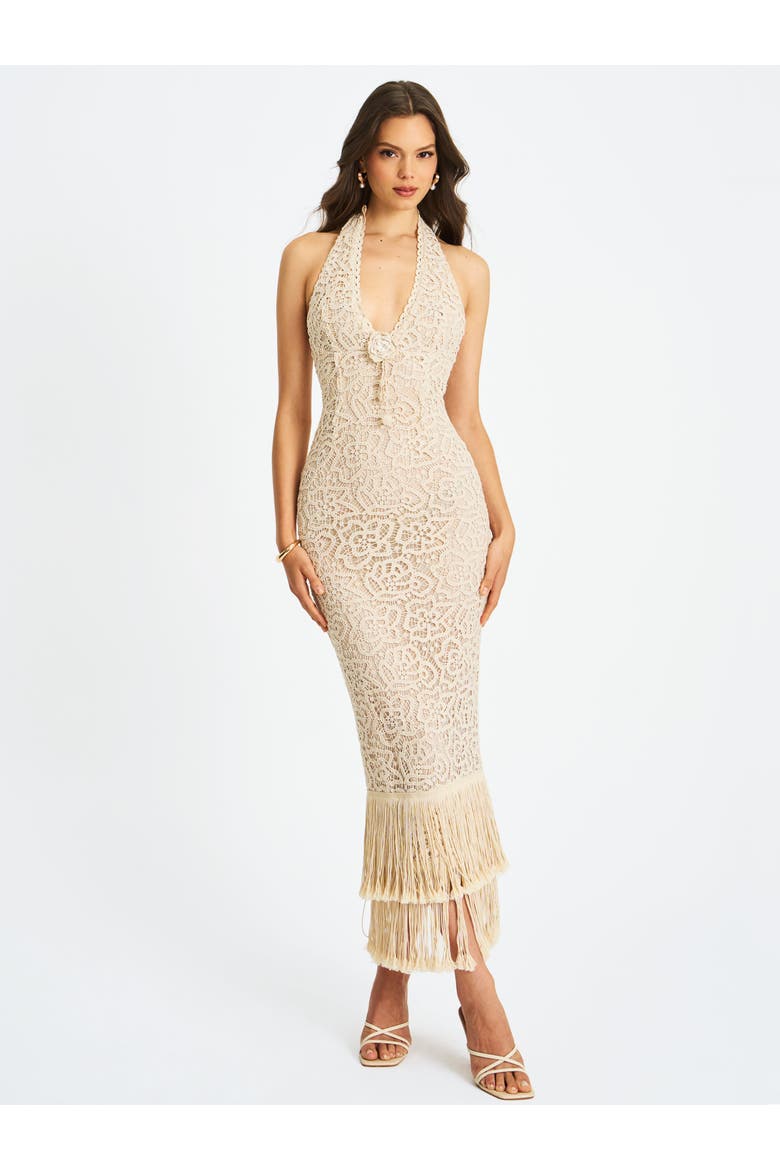 Faelyn Double Fringe Crochet Halter Maxi Dress, Alternate, color, Off-white