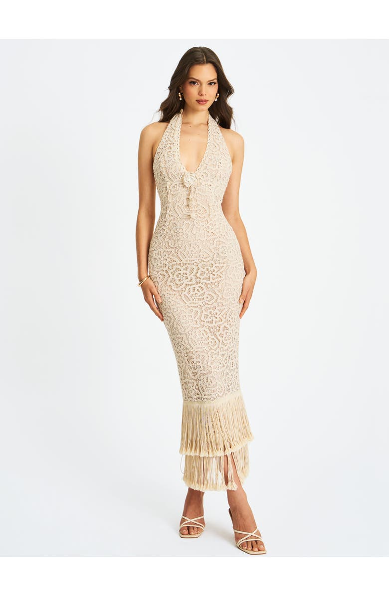 Miss Circle Faelyn Double Fringe Crochet Halter Maxi Dress, Alternate, color, Off-White
