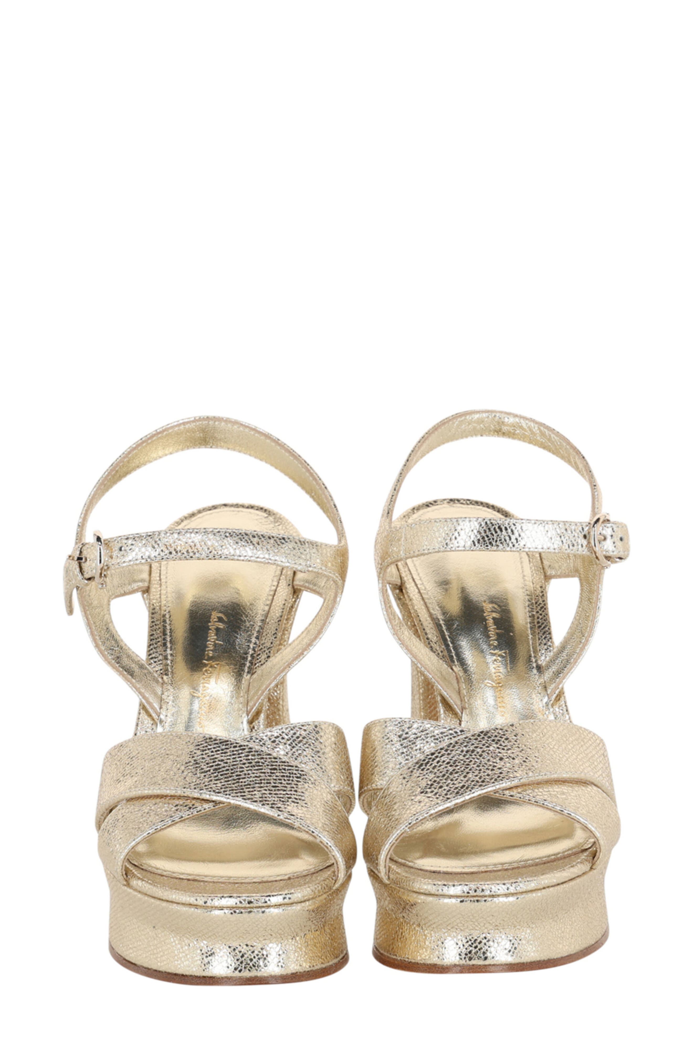 FERRAGAMO Sonya Metallic Leather Platform Sandal, Alternate, color, 