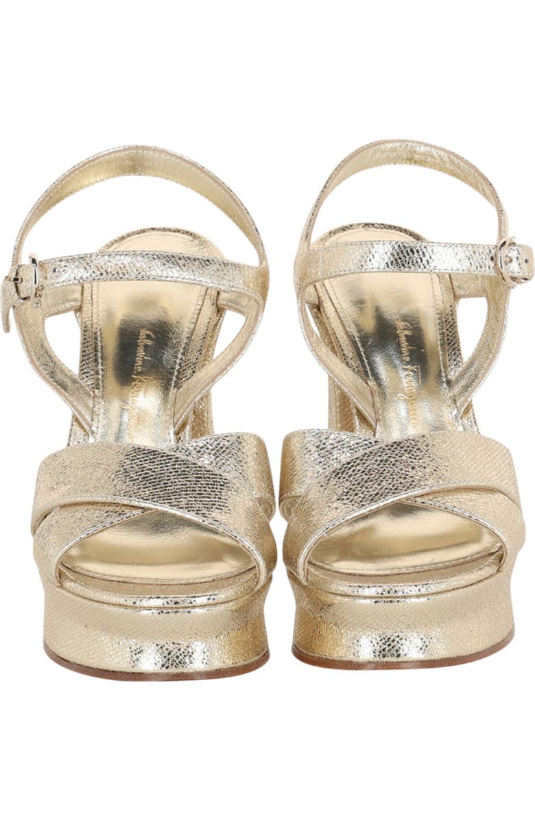 FERRAGAMO Sonya Metallic Leather Platform Sandal, Alternate, color, Gold