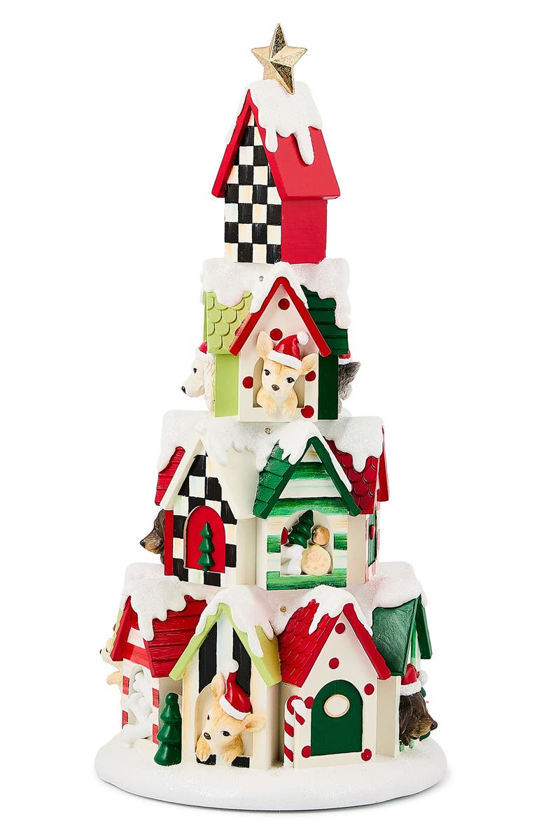 MACKENZIE CHILDS Check It Out Illuminated Dog House Tower, Alternate, color, White