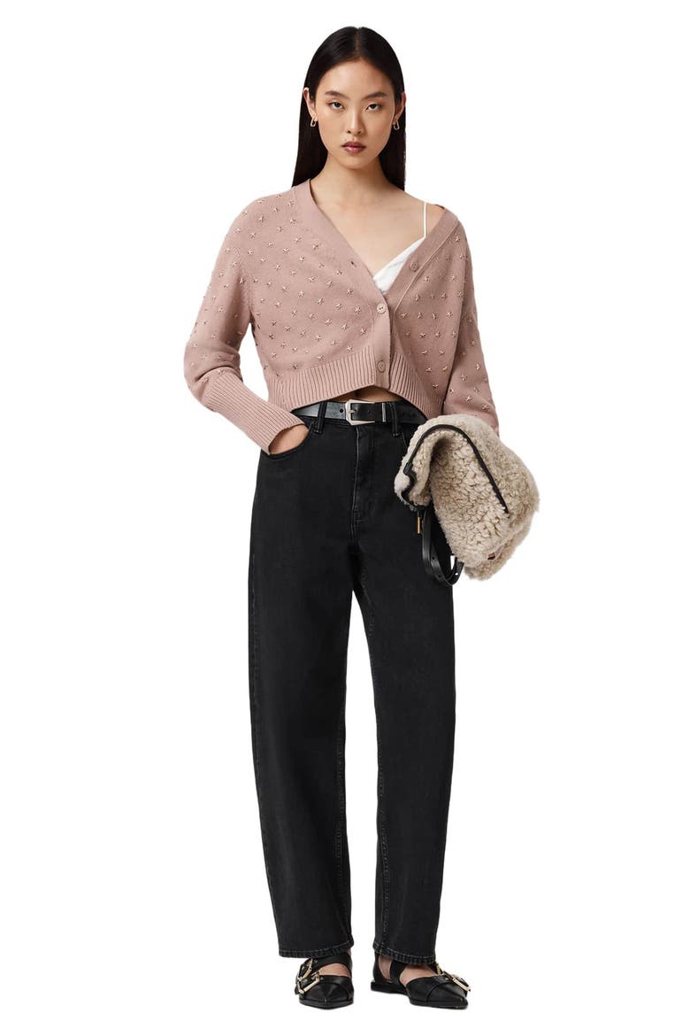 Mazy Star Studded Cotton Cardigan, Alternate, color, ROSE SMOKE PINK