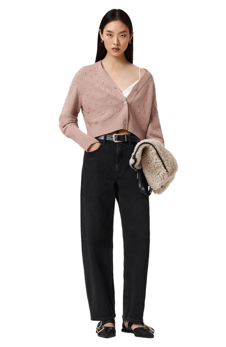 AllSaints Mazy Star Studded Cotton Cardigan, Alternate, color, Rose Smoke Pink