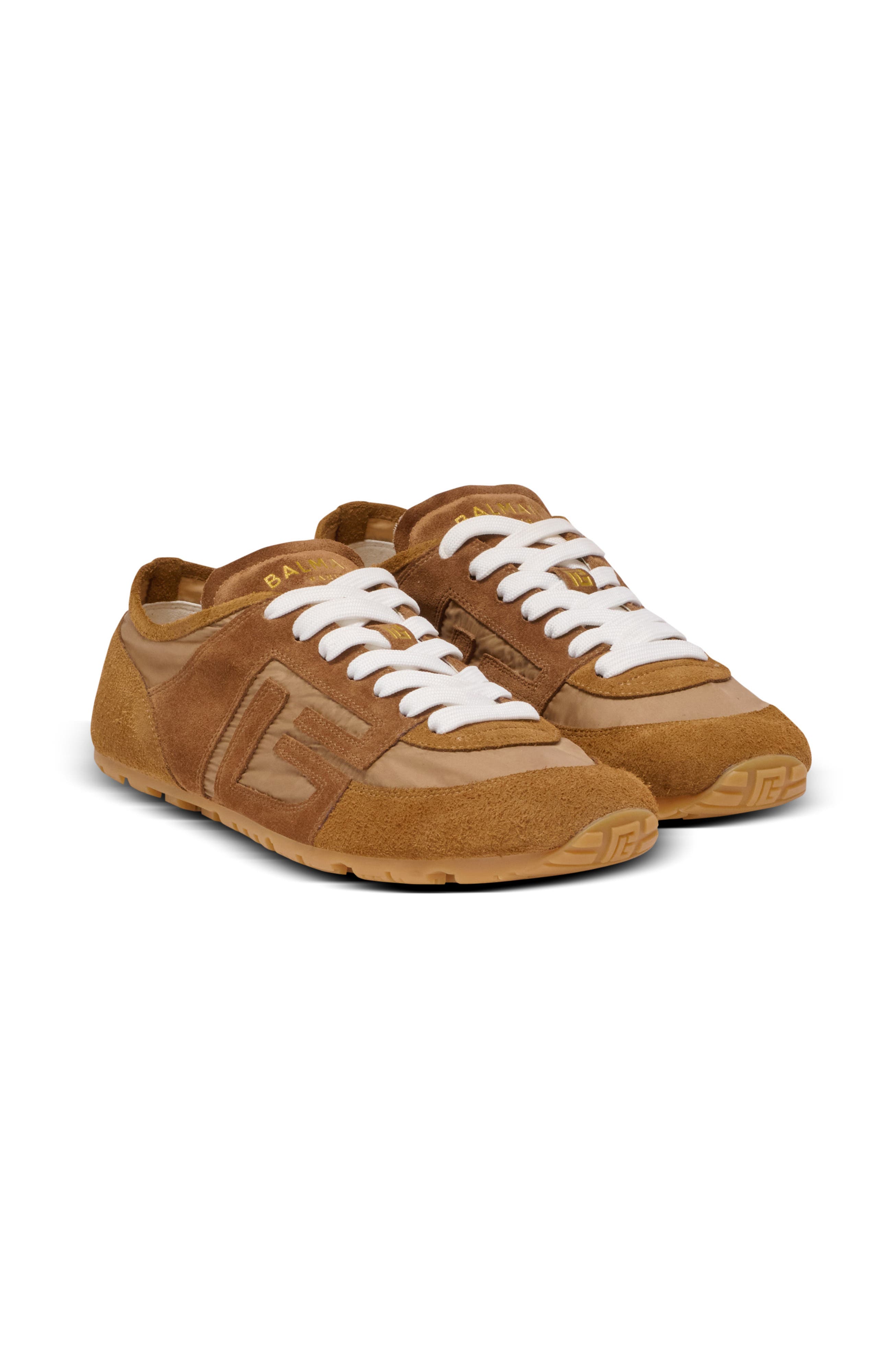 Balmain Racer 45 trainers in suede and nylon, Main, color, Brown