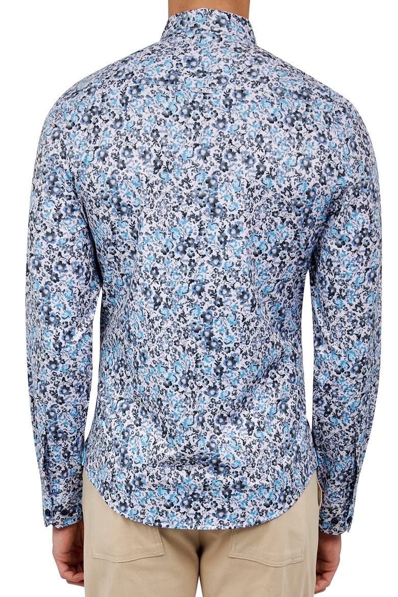 Slim Fit Floral 4-Way Stretch Performance Long Sleeve Shirt, Alternate, color, LT BLUE GREY