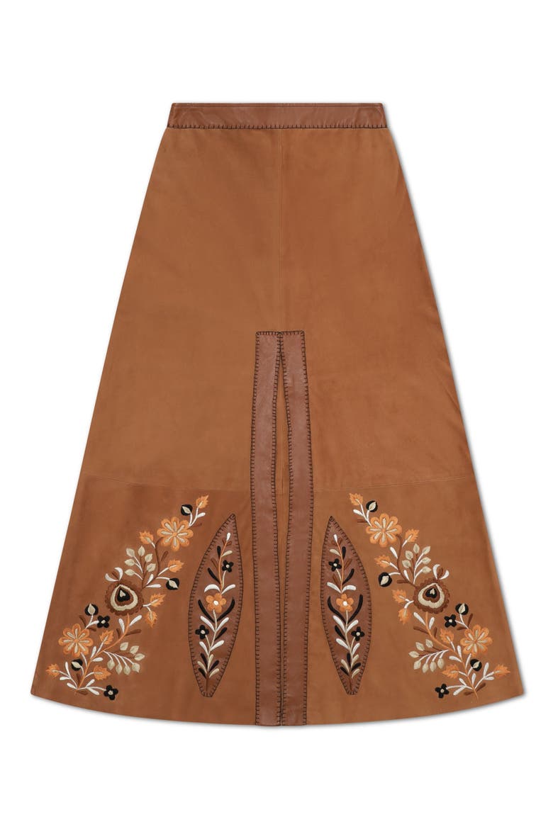 Embroidered Suede Skirt, Main, color, Camel