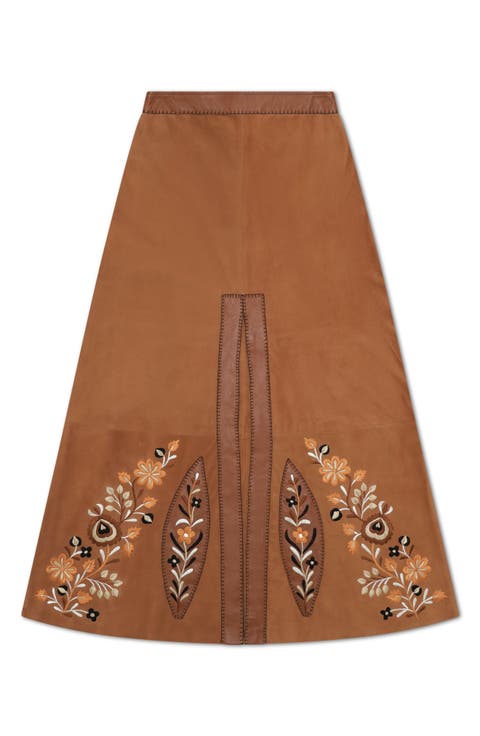 Embroidered Suede Skirt