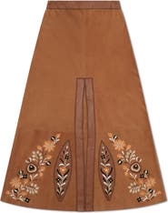 Fortela Embroidered Suede Skirt