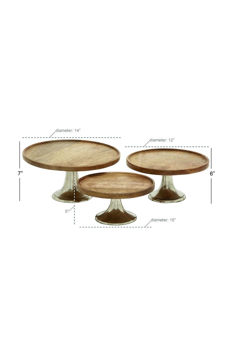 GINGER BIRCH STUDIO Brown Mango Wood Cake Stand with Aluminum Accents - Set of 3, Alternate, color, 