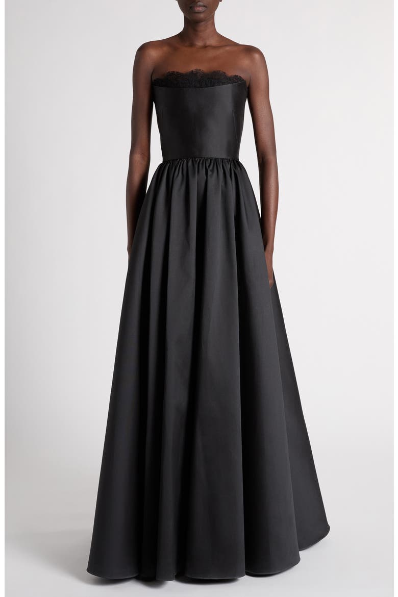 Strapless Lace Detail Ballgown, Main, color, BLACK