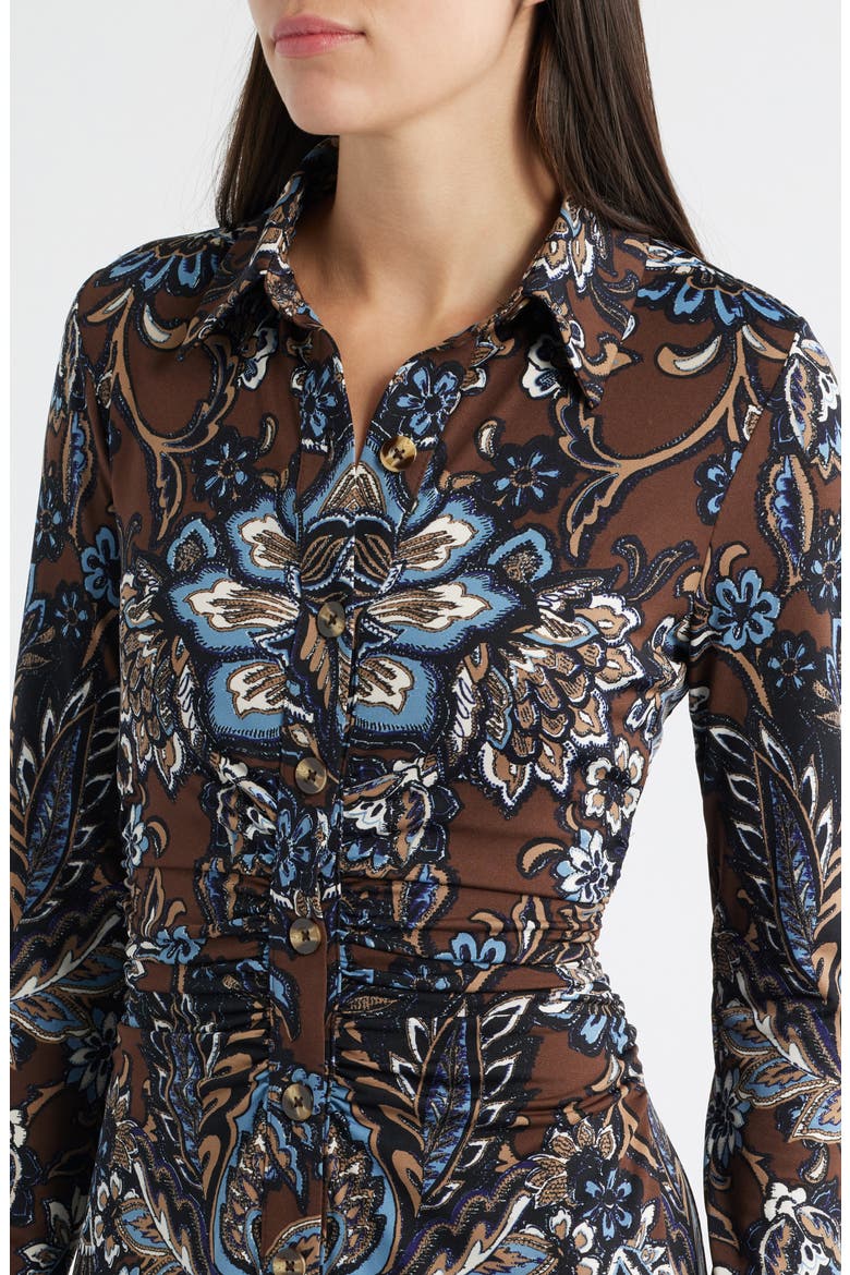 Floral Print Long Sleeve Shirtdress, Alternate, color, BROWN MULTI