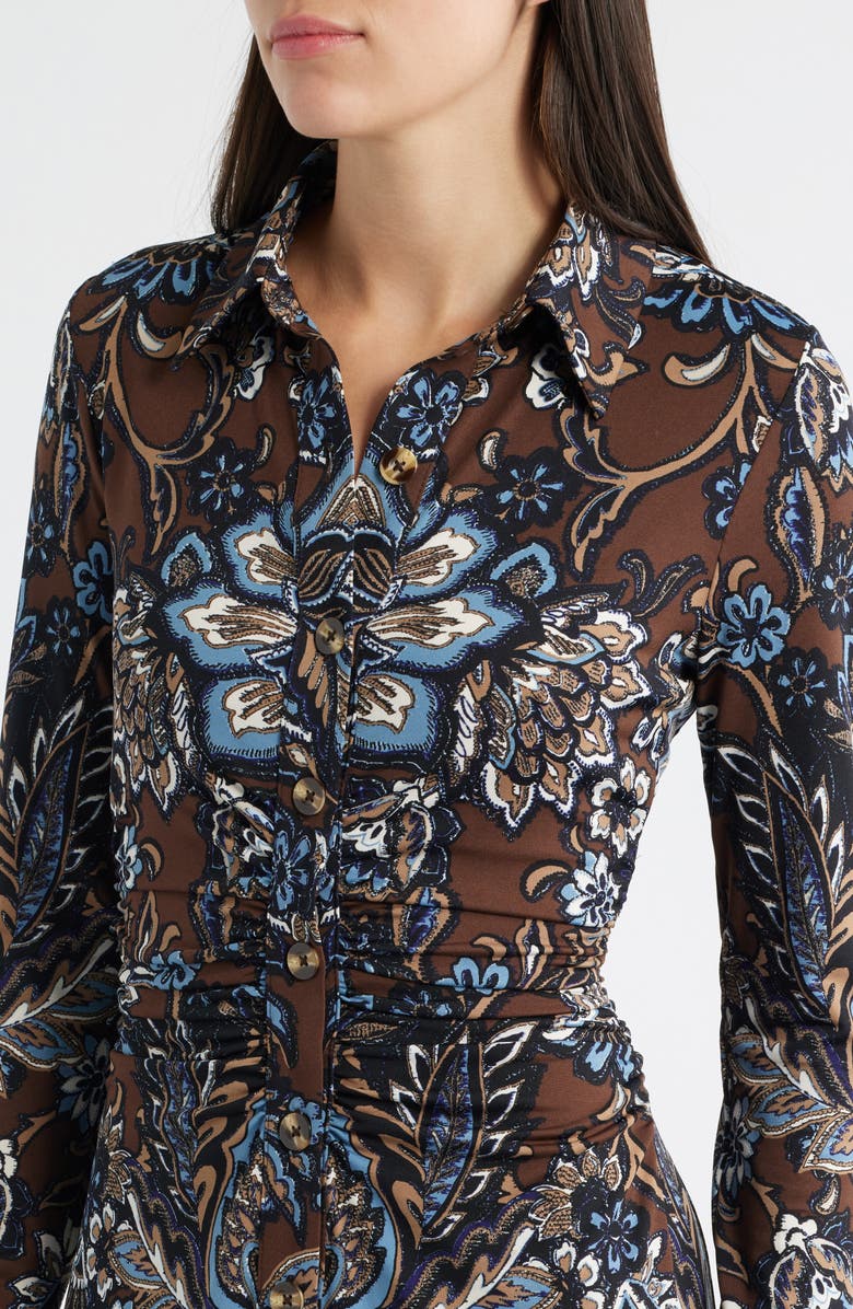 Julia Jordan Floral Print Long Sleeve Shirtdress, Alternate, color, Brown Multi