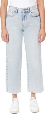 Kensie High Waist Raw Hem Wide Leg Jeans