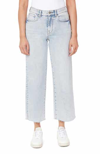 Kensie High Waist Raw Hem Wide Leg Jeans