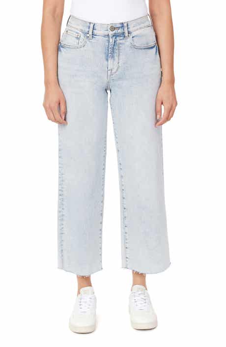 Kensie High Waist Raw Hem Wide Leg Jeans