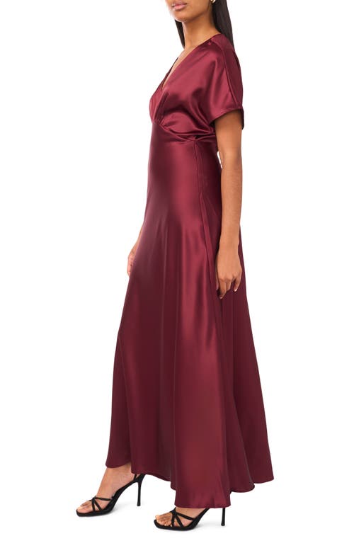 Cece Dolman Sleeve Satin Cocktail Midi Dress In Burgundy