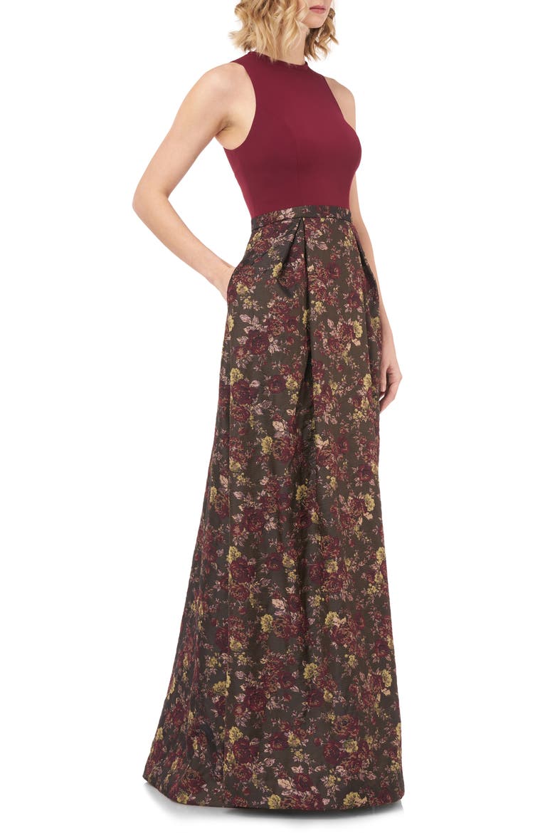 Mikela Floral Ballgown, Alternate, color, BURGUNDY MULTI