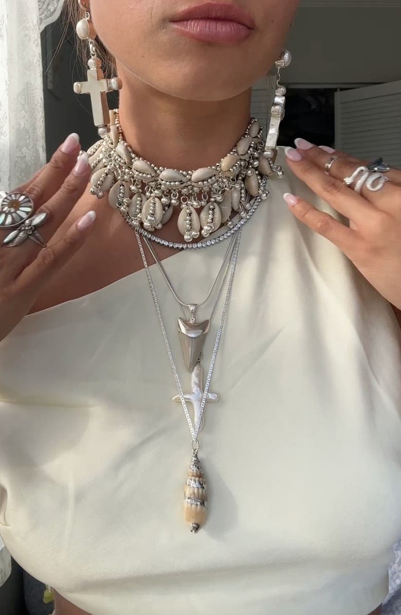 Child of Wild Esther Freshwater Pearl Cross Pendant Necklace, Alternate, color, Silver