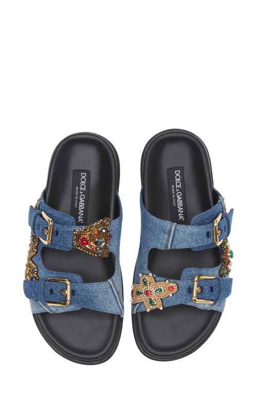 Dolce & Gabbana Dolce&gabbana Embellished Slide Sandal In Blue