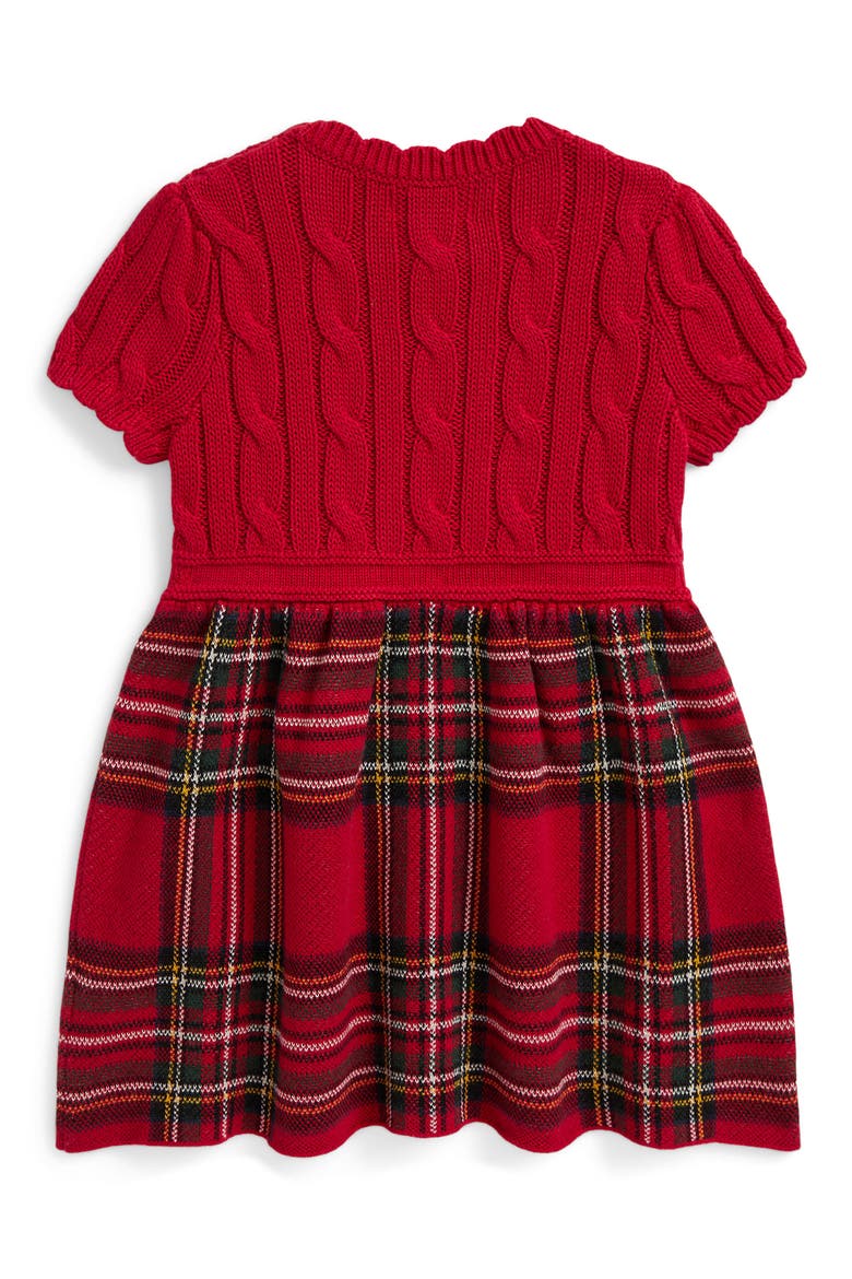 Cable Knit & Plaid Cotton Drop Waist Dress, Alternate, color, RED MULTI