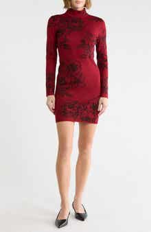 Floral Jacquard Mock Neck Minidress