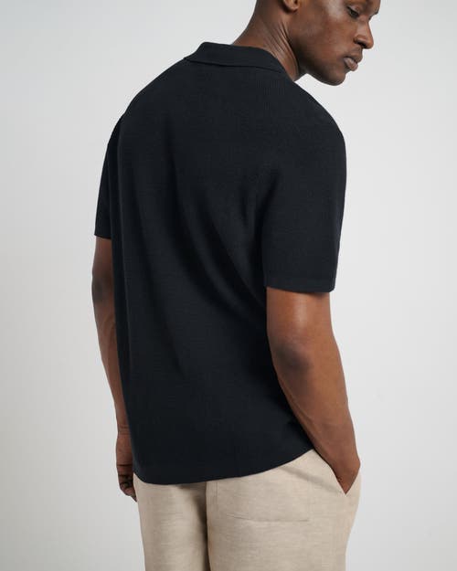 Onia Cotton Textured Johnny Collar Polo In Black