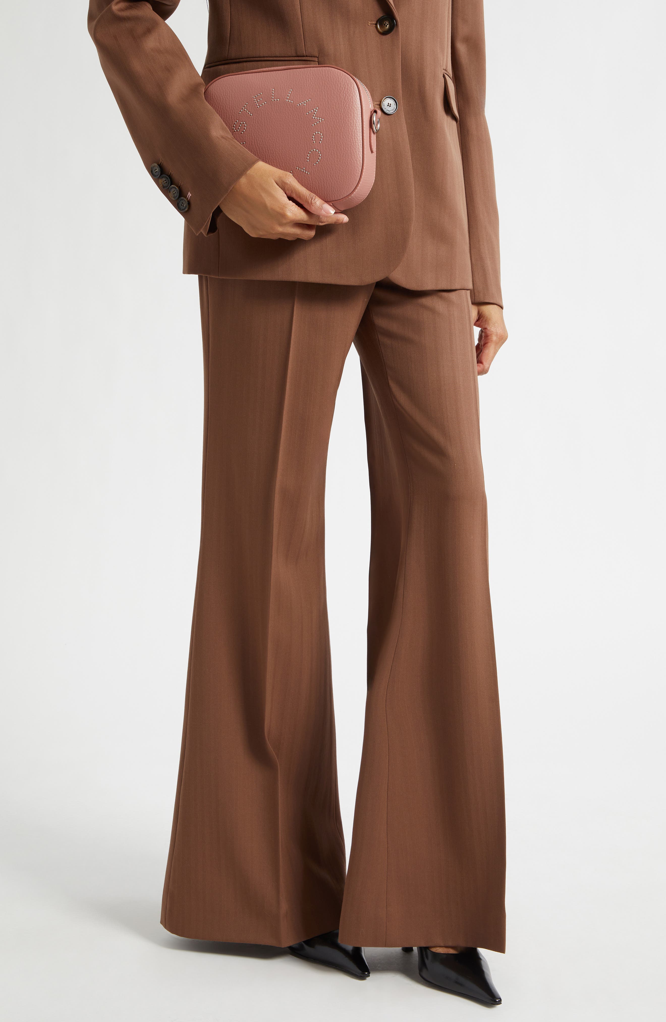 Stella McCartney Small Stud Logo Faux Leather Camera Bag, Alternate, color, Tawny Rose