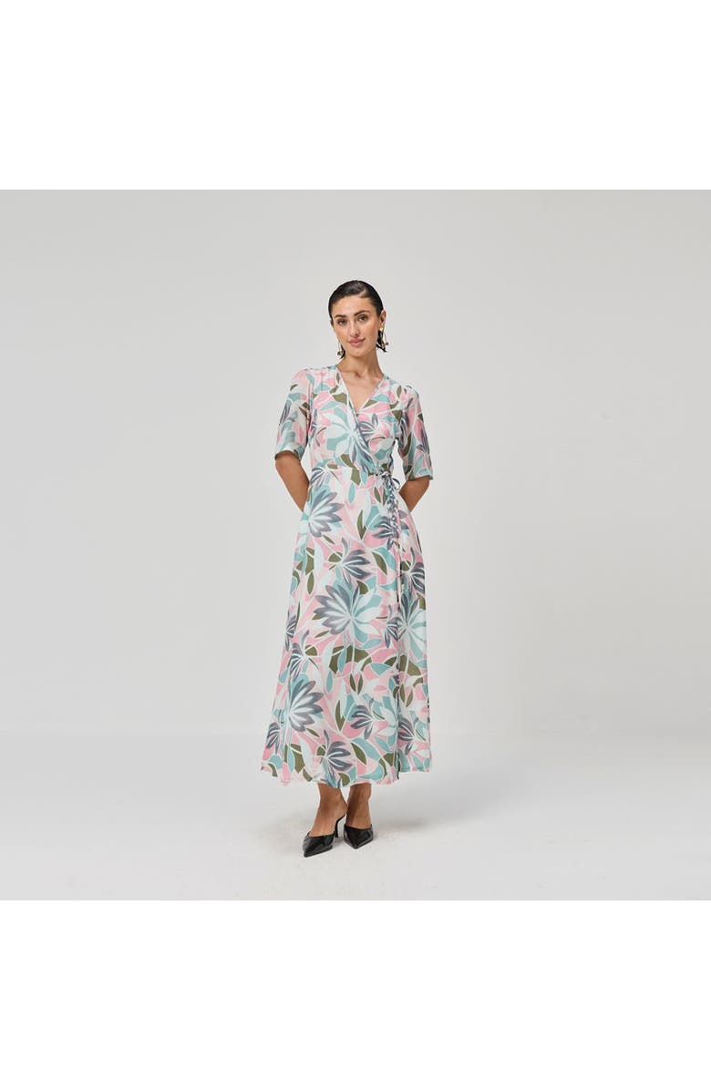 Reistor Abstract Floral Wrap Maxi Dress, Main, color, Coastal Bloom