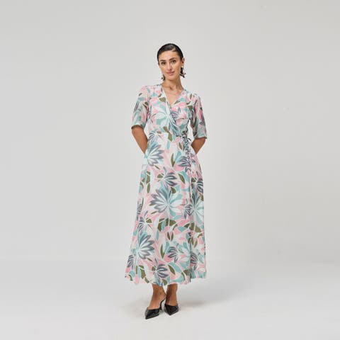 Abstract Floral Wrap Maxi Dress