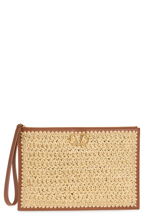 Large Crocheted Raffia Effect Flat Pouch Wristlet
