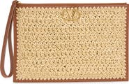 Valentino Garavani Large Crocheted Raffia Effect Flat Pouch Wristlet