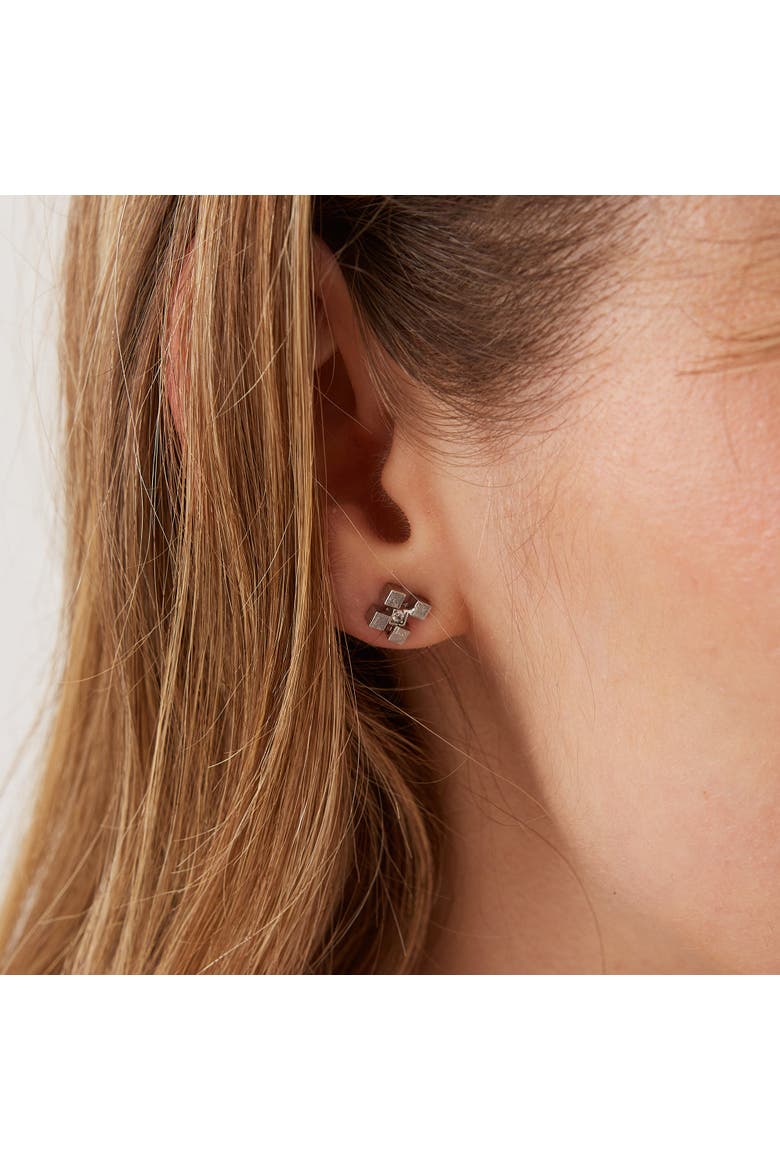 Four Cube Blocks Natural Textured Sterling Silver Authentic Stud Earrings, Alternate, color, Silver