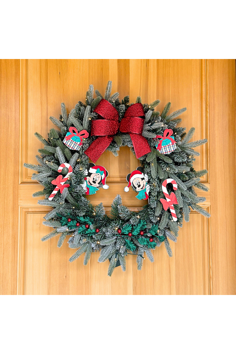 Disney Seasons Greetings Mickey and Minnie Mouse 26" Pre-Lit Christmas Wreath, Alternate, color, Green/Red
