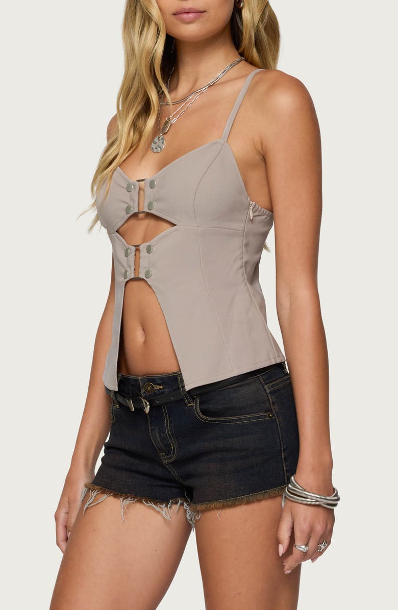 EDIKTED Shay Buckle Split Cutout Camisole, Alternate, color, Light-Gray