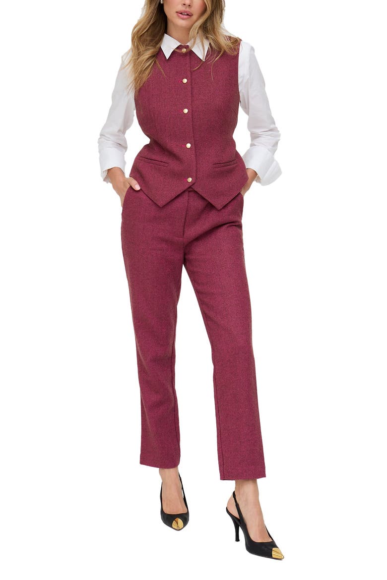 Pandora Tapered Herringbone Print Trouser, Alternate, color, Pink