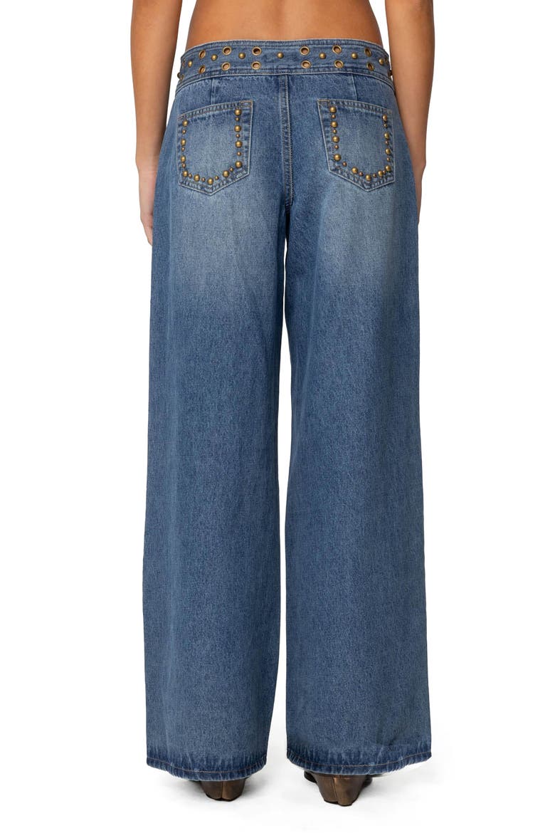 Stud & Grommet Wide Leg Jeans, Alternate, color, BLUE-WASHED
