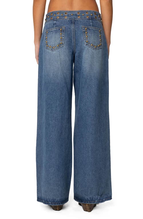 Edikted Stud & Grommet Wide Leg Jeans In Blue-washed